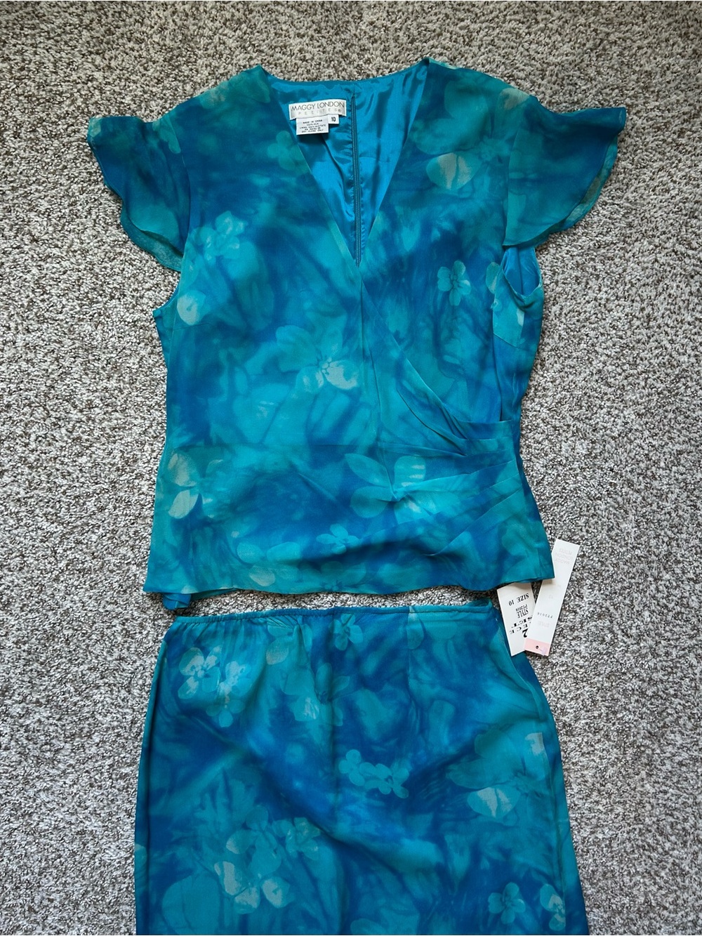 Maggy London Women's Silk Wrap Top & Skirt Set